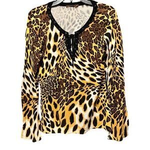 Belldini Animal cheetah corset pirate neck sweater mob wife old money sz L